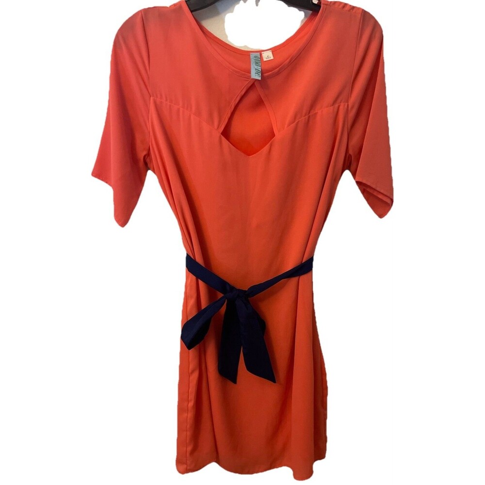 AINA BE CORAL Knee Length belt Tie Waist Short Sleeve Woman’s Dress Size L